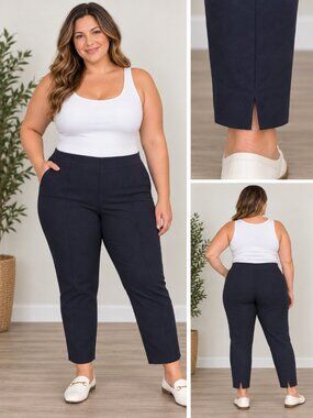 Quince Ultra-Stretch Ponte Cropped Straight-Leg Ankle Pants Navy Blue Size XL